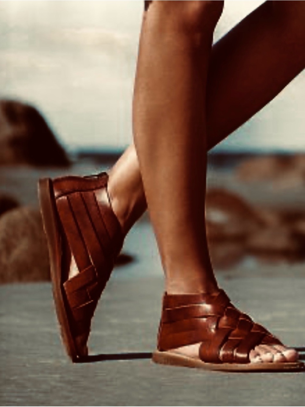Boho Born Iwa Brown Woven Lwayher Gladiator Cage Sandals Back Zip, size 9